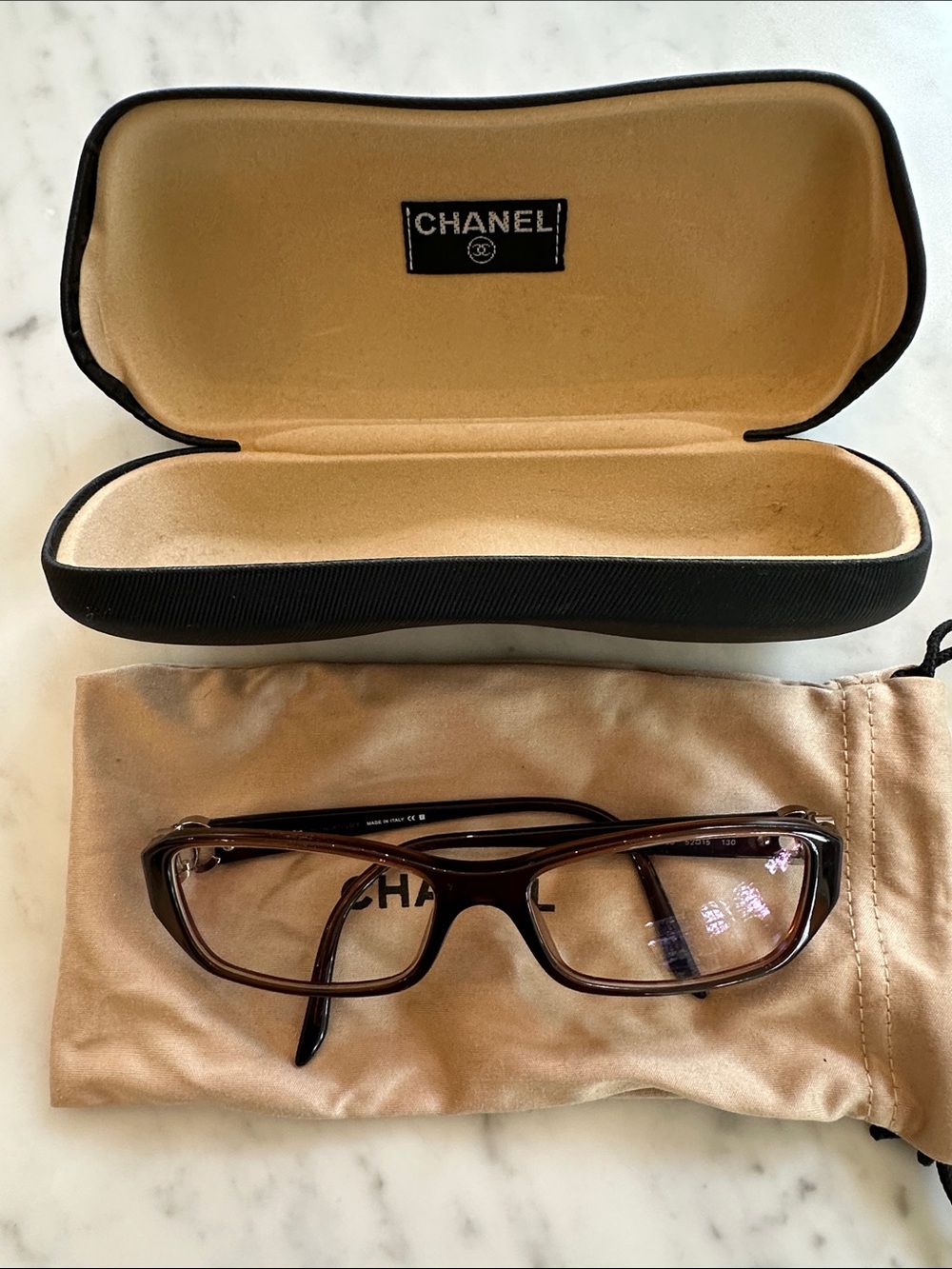 Vintage CHANEL Brown Rectangular Optical Glasses with Branded Case and bag